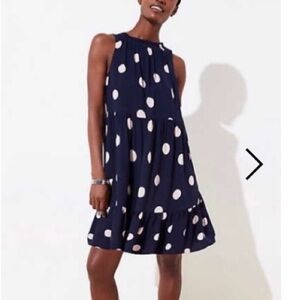 **NWT** Loft Blue Sleeveless Dress With Pink Polka Dots Size Extra Small
